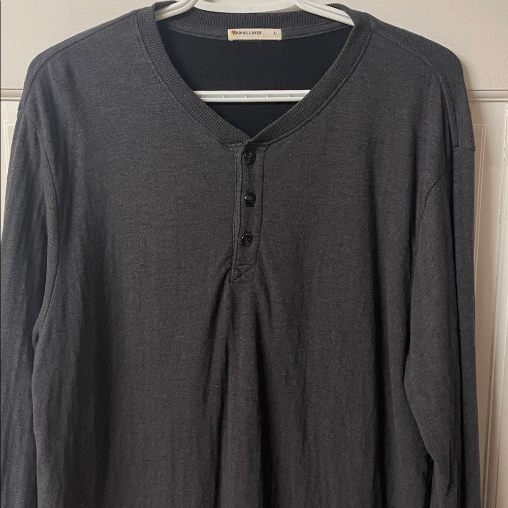 Marine Layer dark grey long sleeve double knit henley casual shirt men’s size L